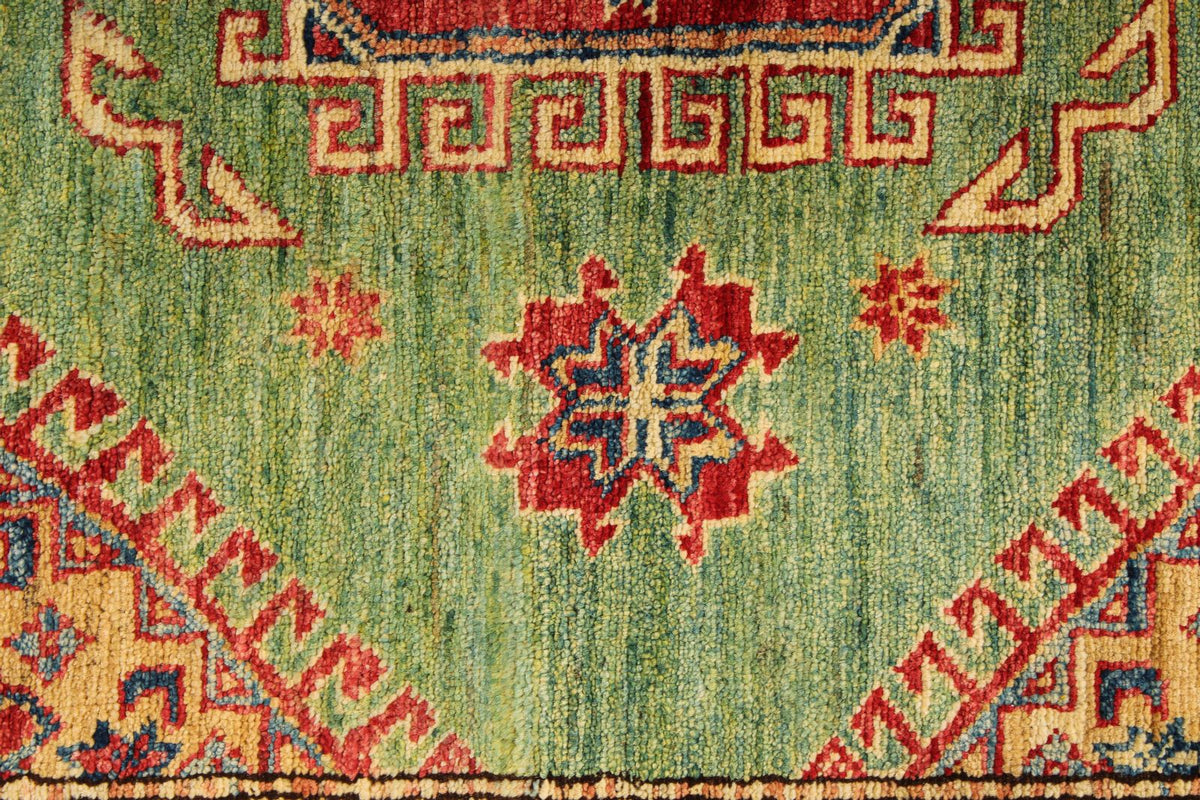 5x8 Green and Red Kazak Tribal Rug
