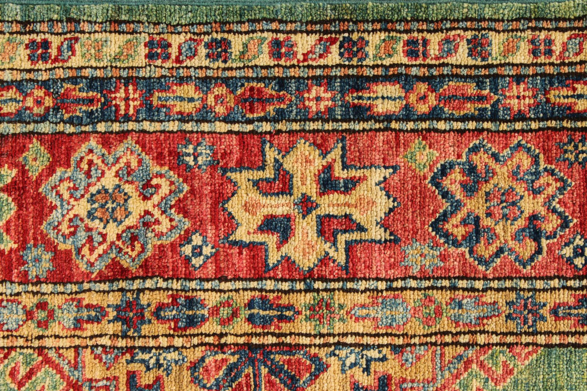 5x8 Green and Red Kazak Tribal Rug