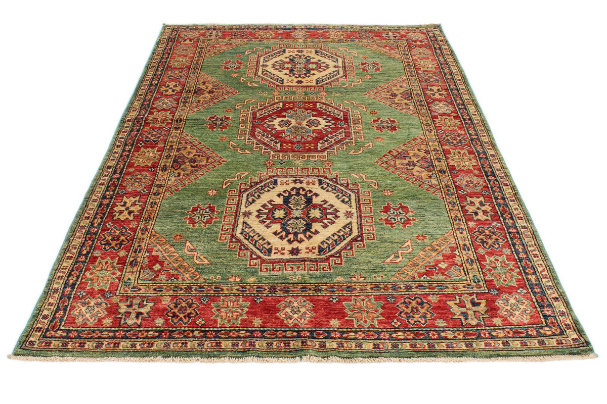 5x8 Green and Red Kazak Tribal Rug