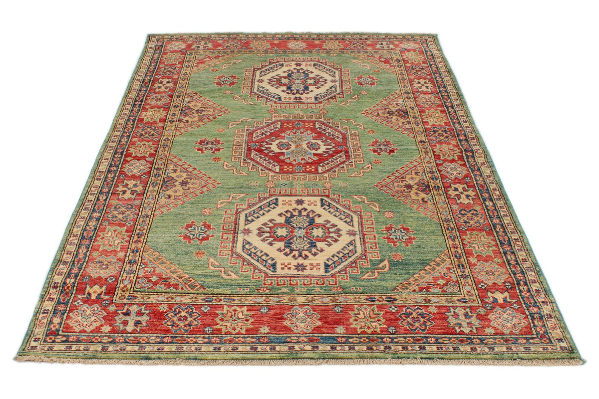 5x8 Green and Red Kazak Tribal Rug