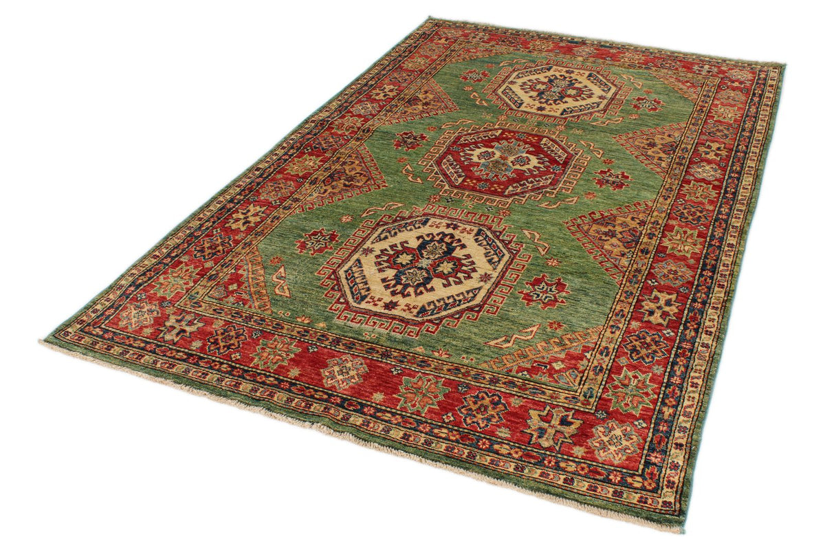 5x8 Green and Red Kazak Tribal Rug