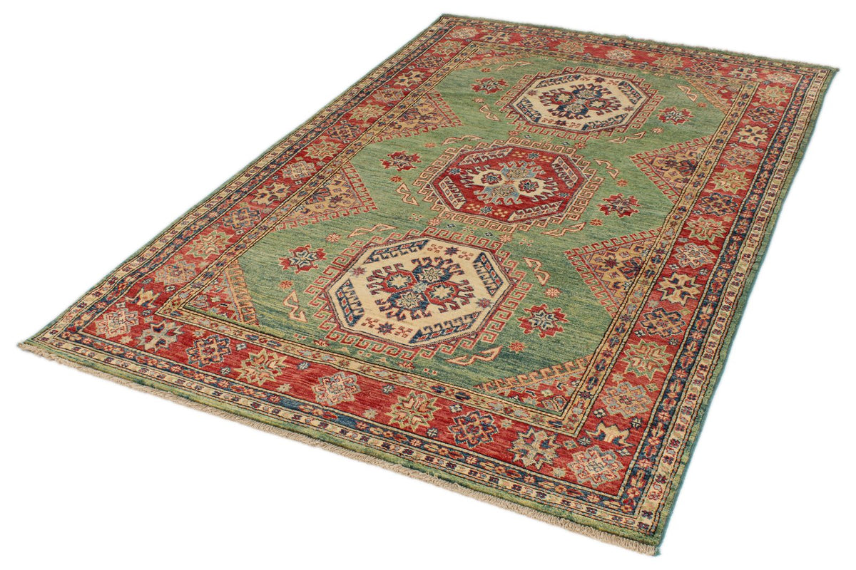 5x8 Green and Red Kazak Tribal Rug