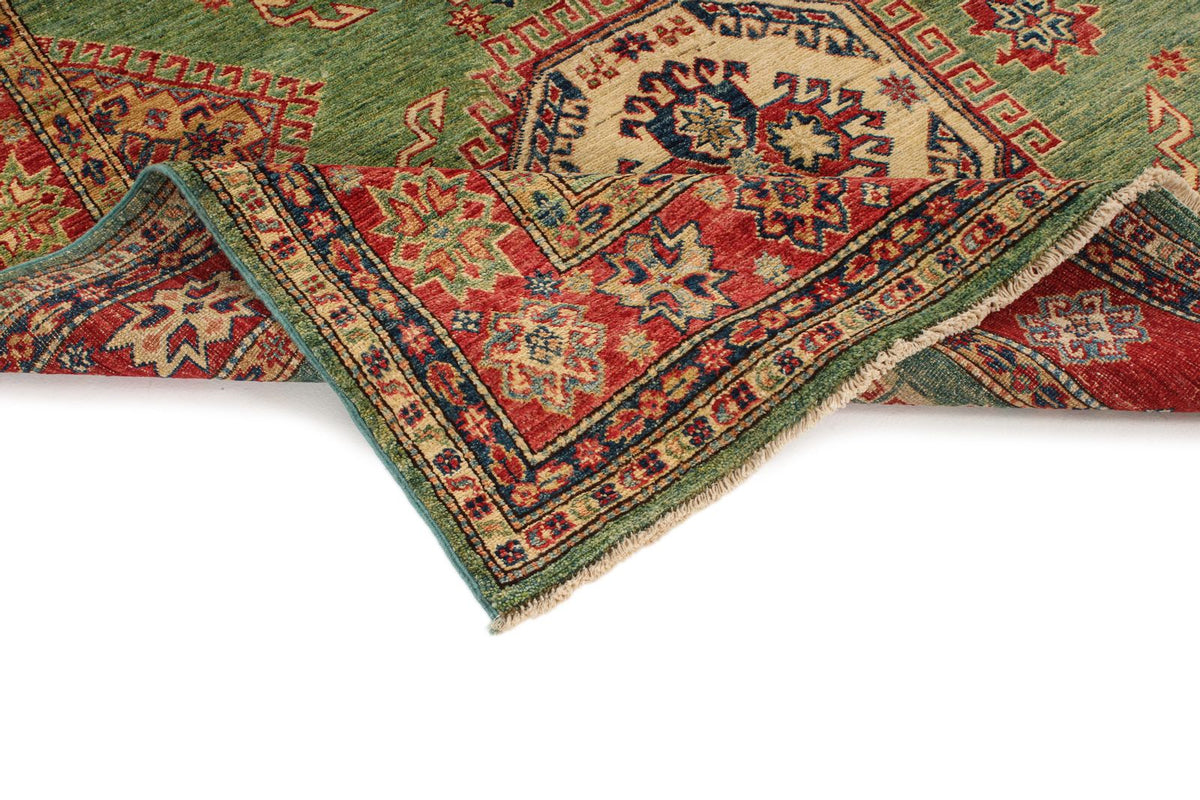 5x8 Green and Red Kazak Tribal Rug