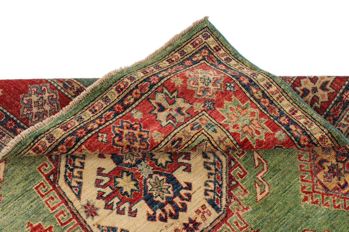 5x8 Green and Red Kazak Tribal Rug