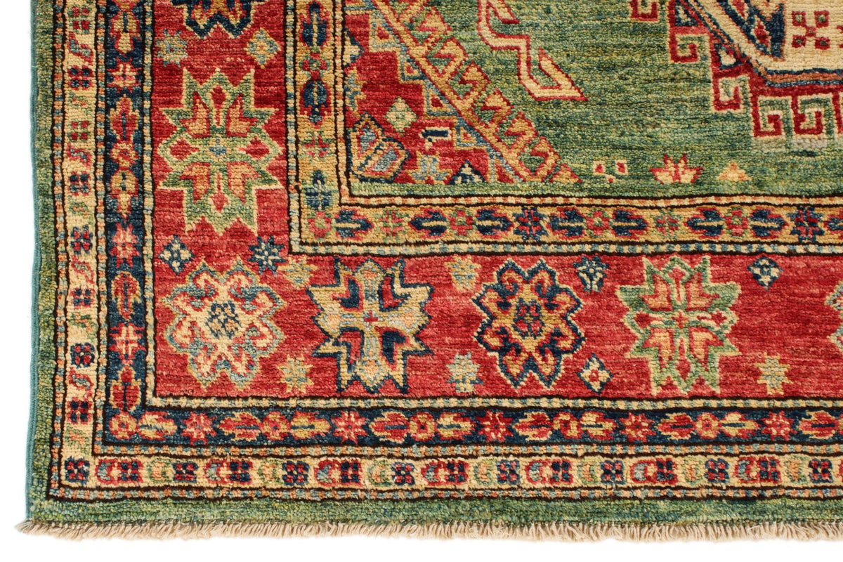 5x8 Green and Red Kazak Tribal Rug
