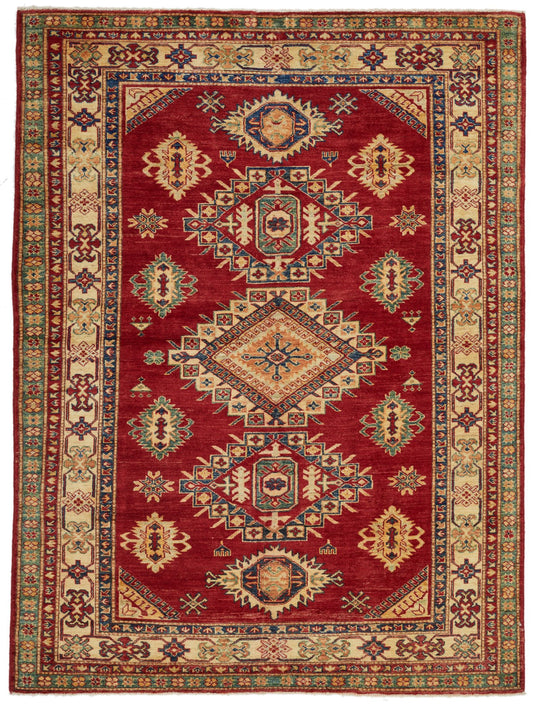 5x6 Red and Ivory Kazak Tribal Rug