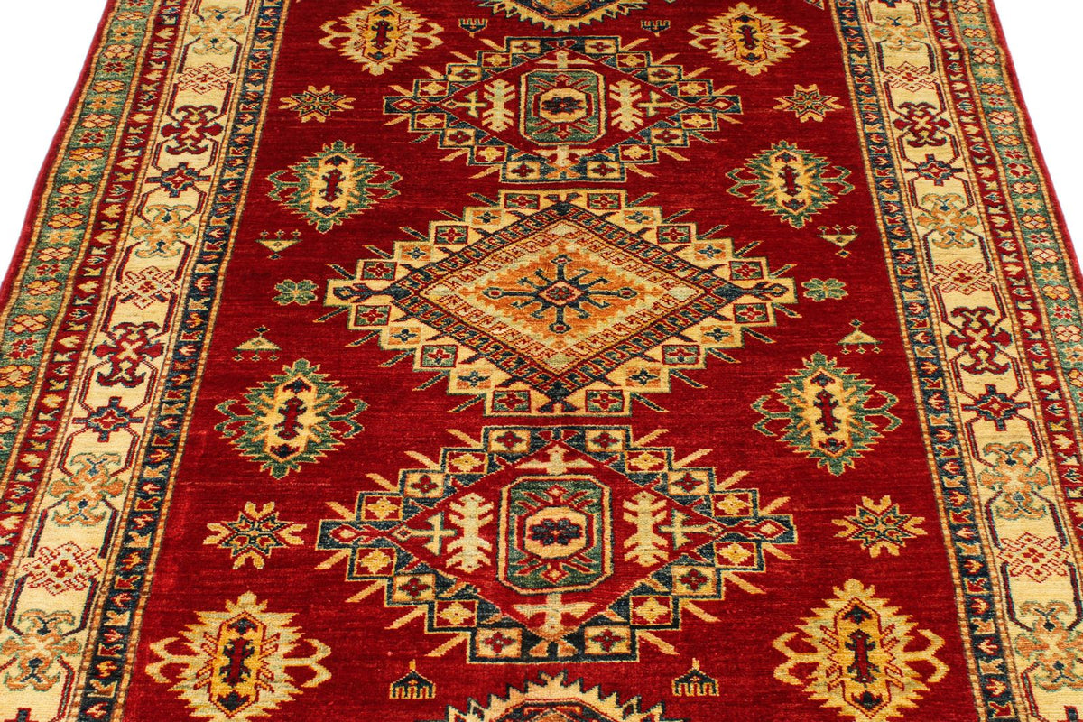 5x6 Red and Ivory Kazak Tribal Rug