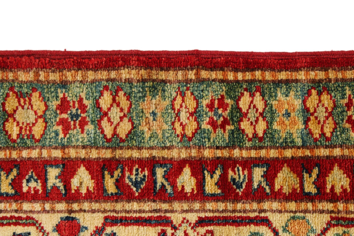 5x6 Red and Ivory Kazak Tribal Rug