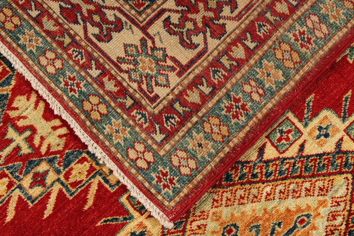 5x6 Red and Ivory Kazak Tribal Rug