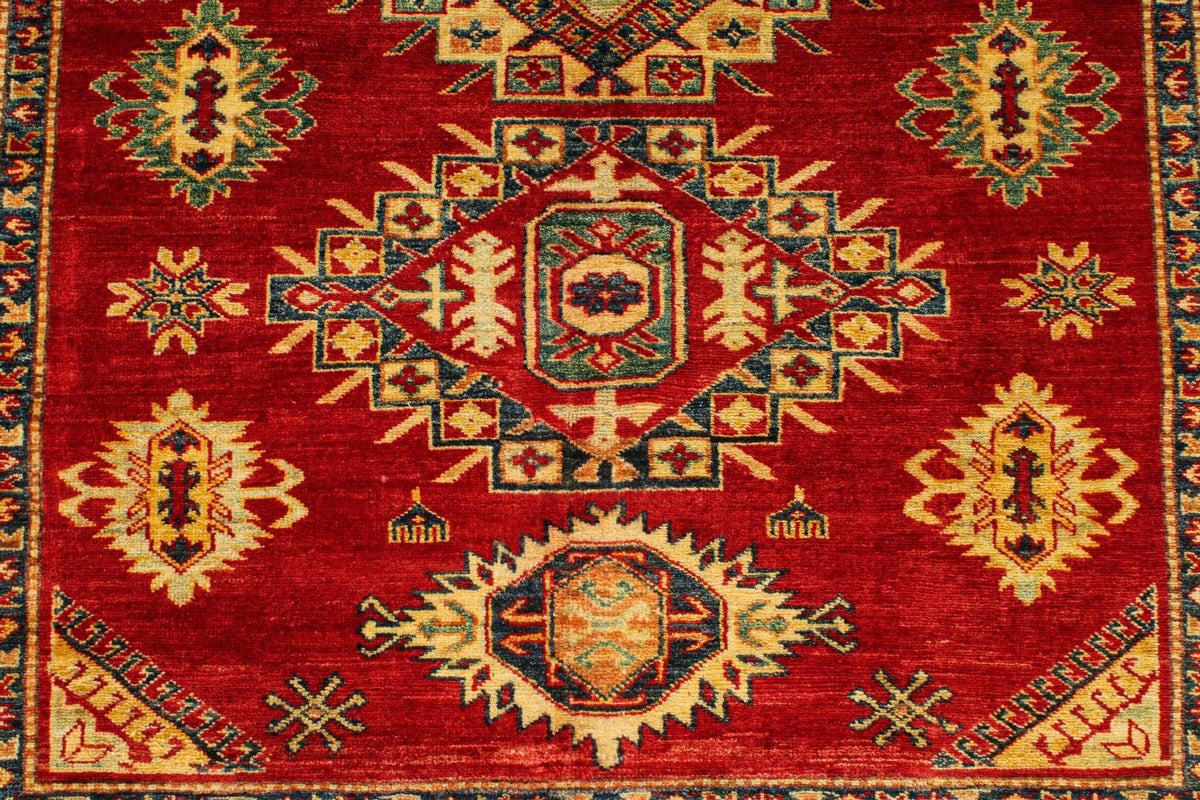 5x6 Red and Ivory Kazak Tribal Rug