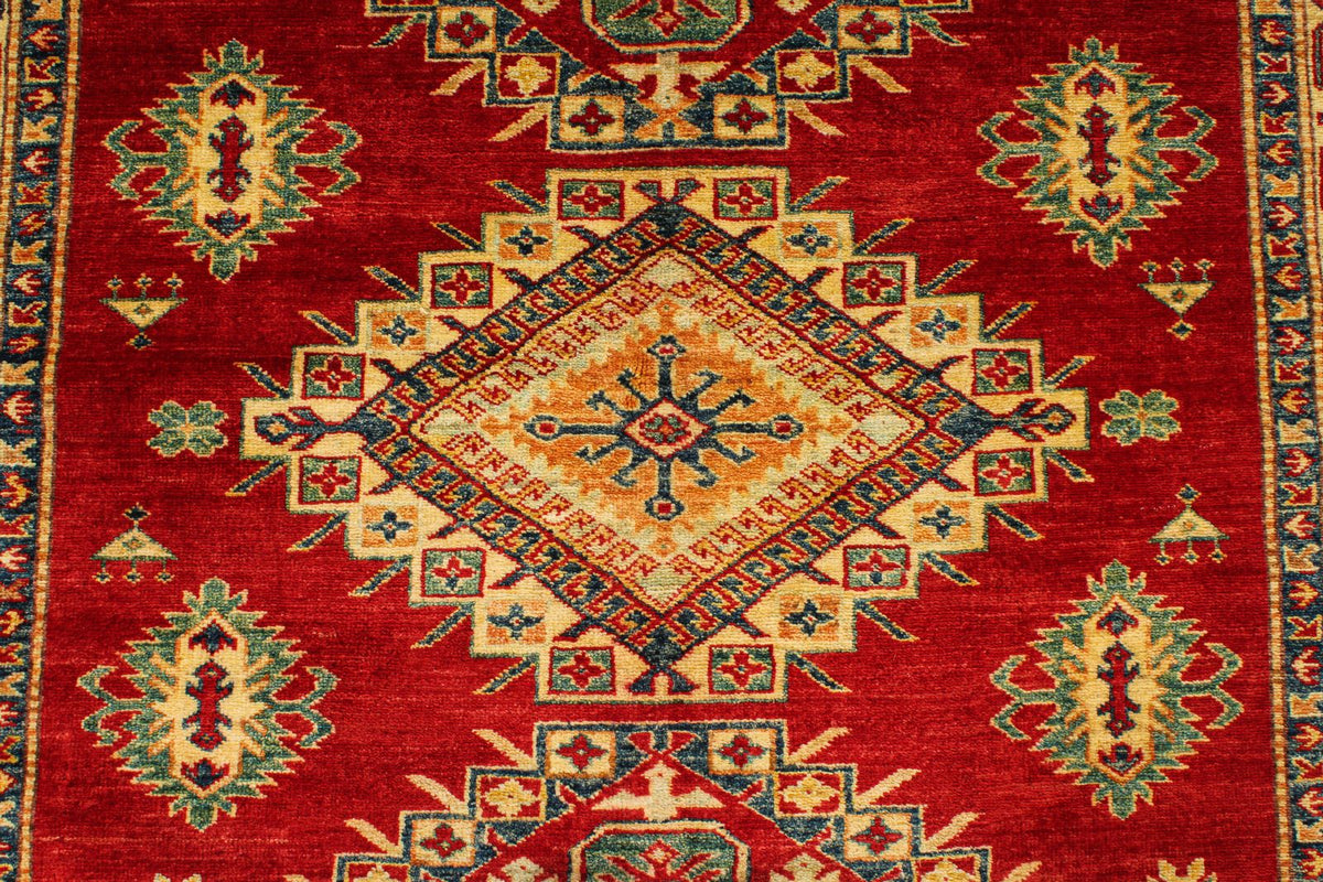 5x6 Red and Ivory Kazak Tribal Rug
