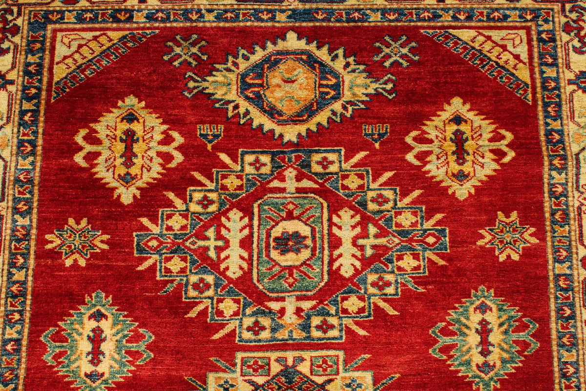 5x6 Red and Ivory Kazak Tribal Rug