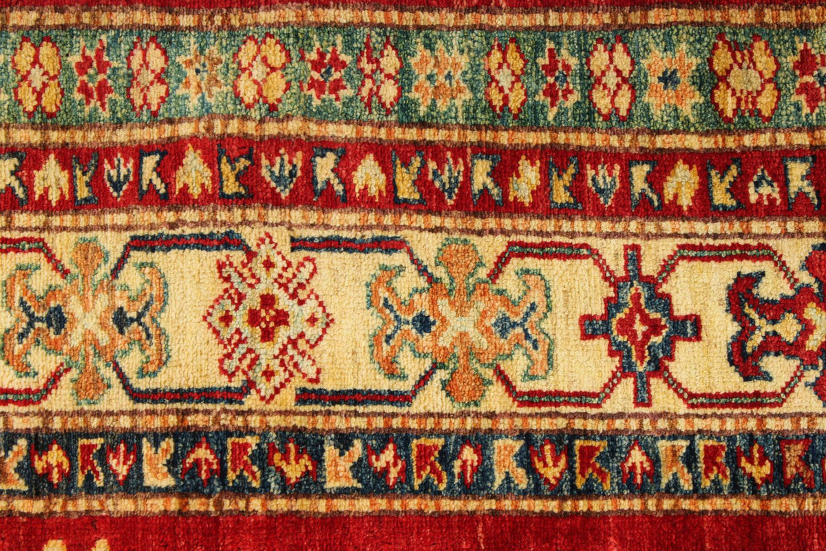 5x6 Red and Ivory Kazak Tribal Rug