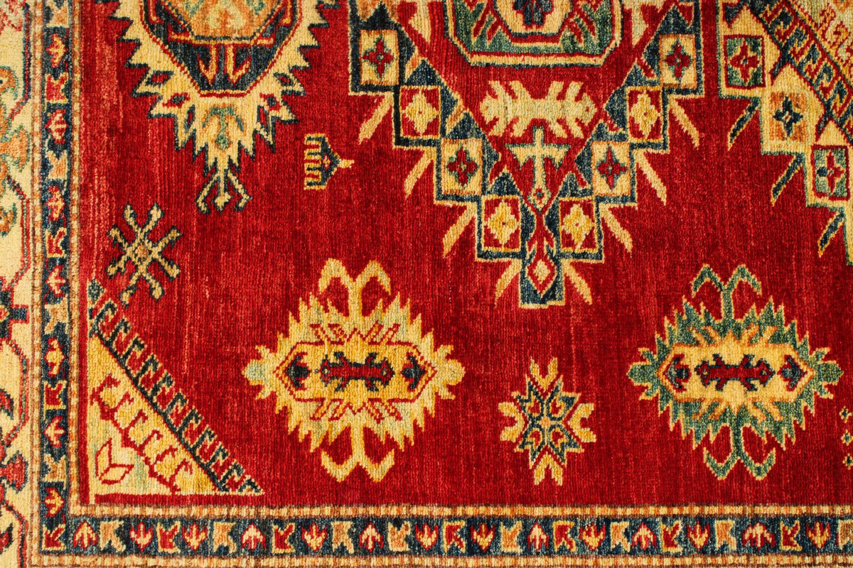 5x6 Red and Ivory Kazak Tribal Rug