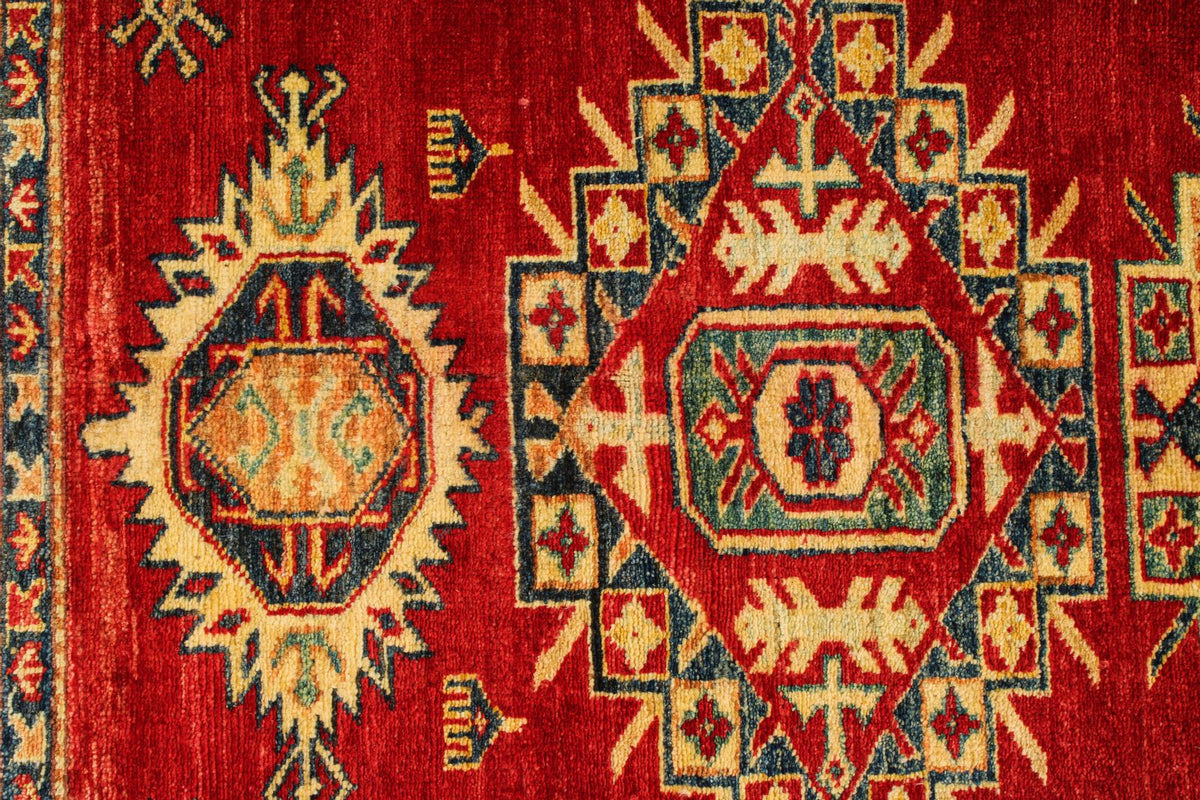 5x6 Red and Ivory Kazak Tribal Rug