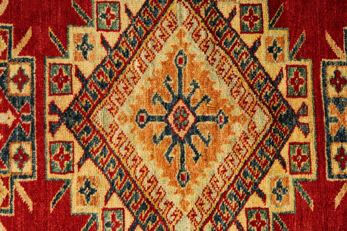5x6 Red and Ivory Kazak Tribal Rug