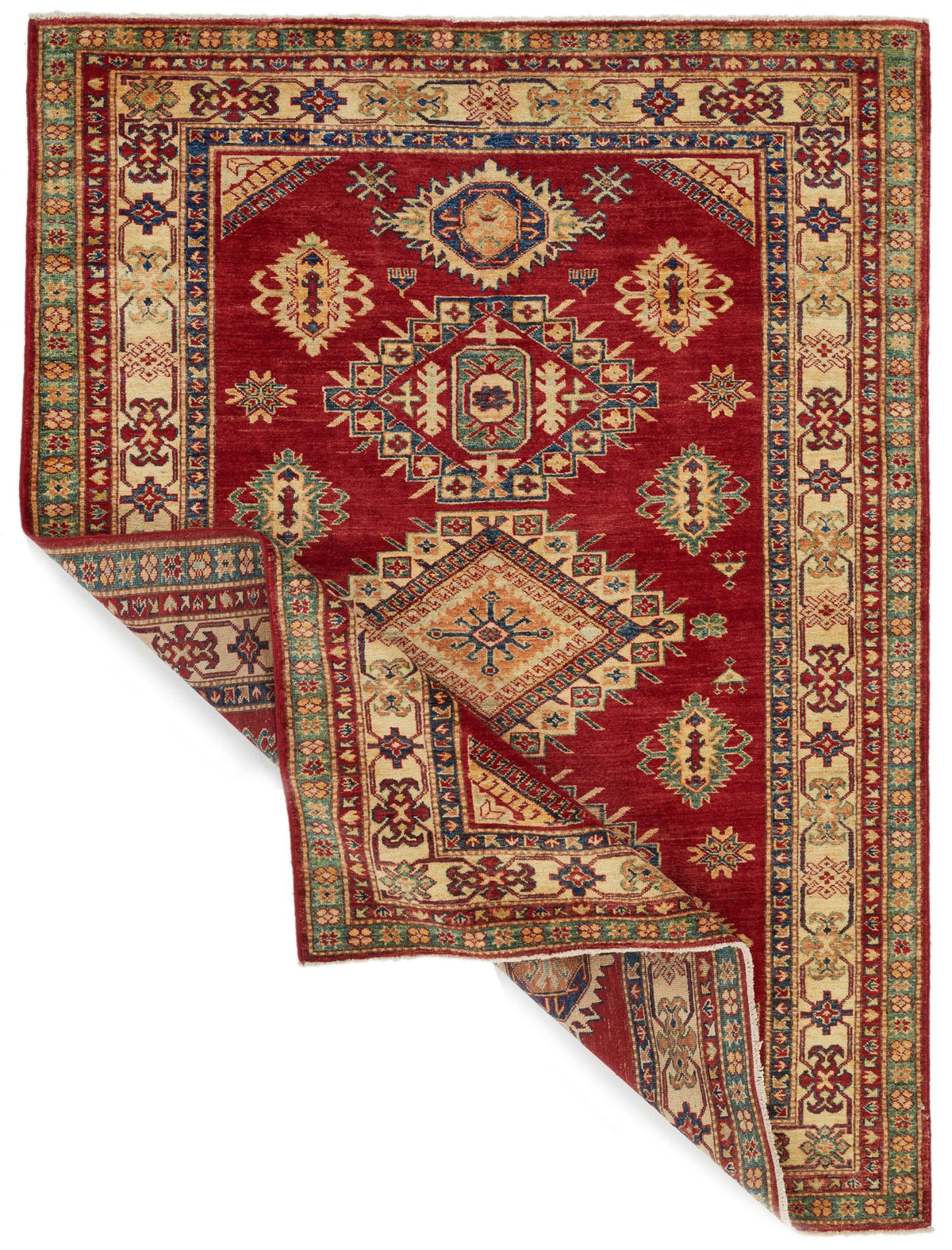 5x6 Red and Ivory Kazak Tribal Rug