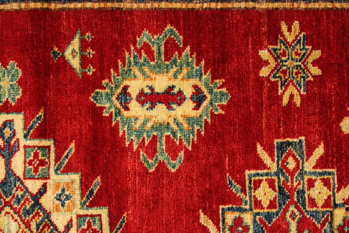 5x6 Red and Ivory Kazak Tribal Rug