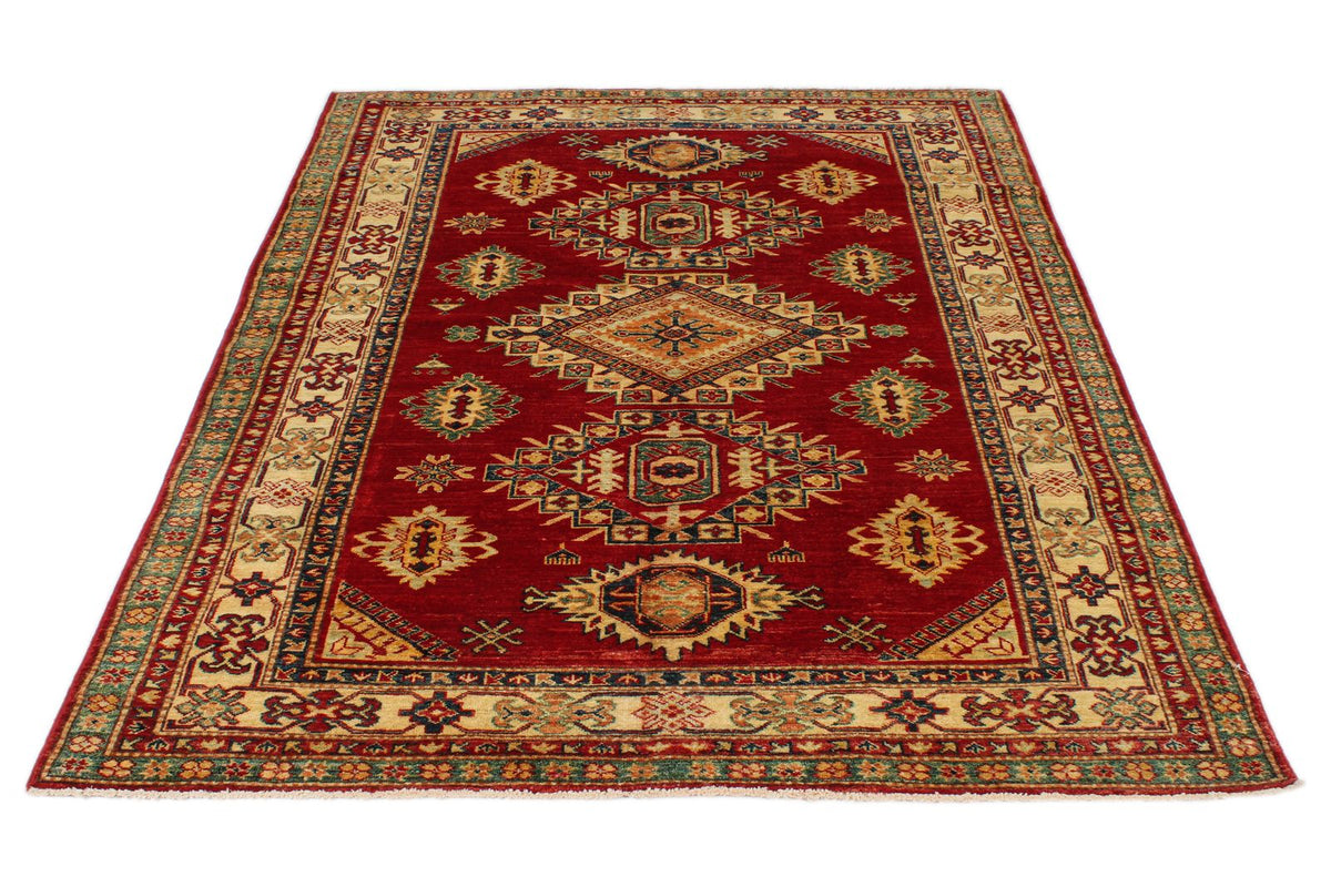 5x6 Red and Ivory Kazak Tribal Rug