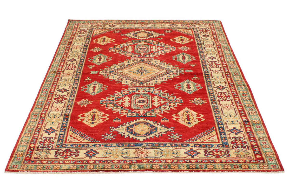 5x6 Red and Ivory Kazak Tribal Rug