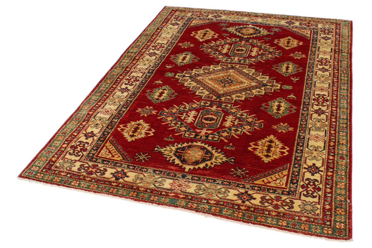 5x6 Red and Ivory Kazak Tribal Rug