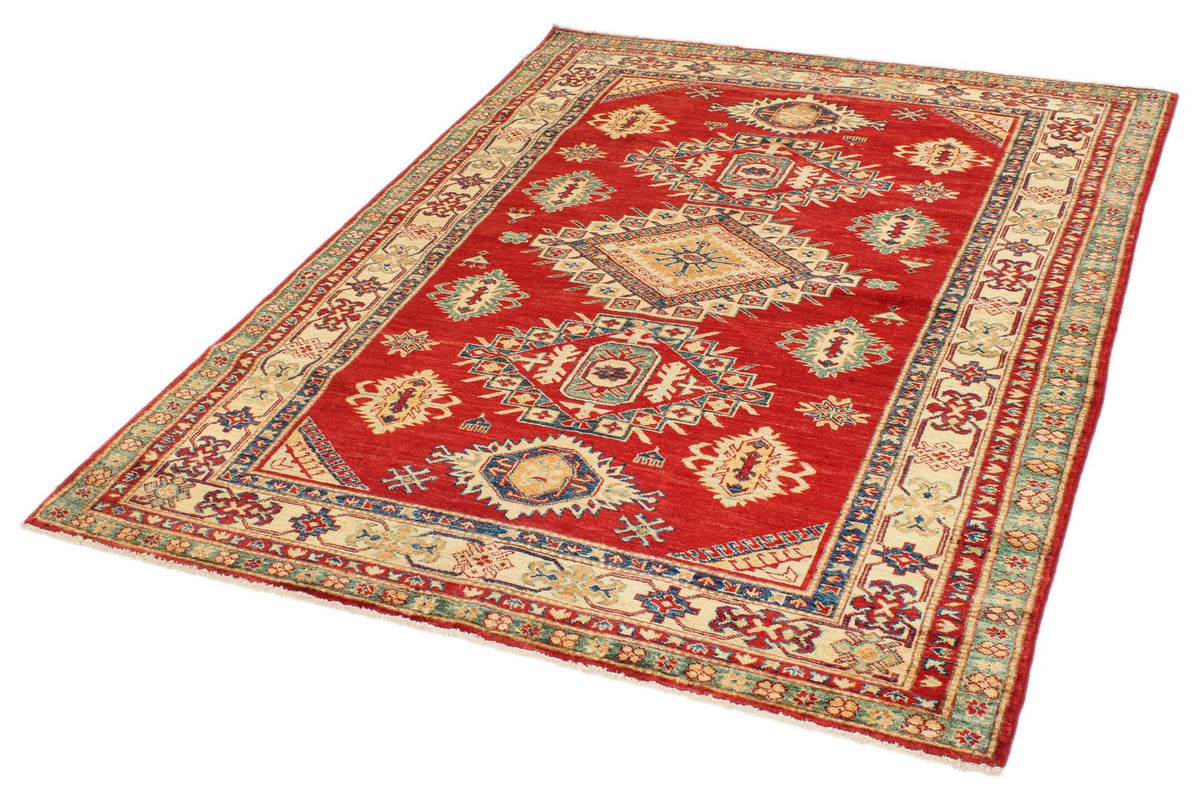 5x6 Red and Ivory Kazak Tribal Rug