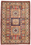 4x6 Red and Ivory Kazak Tribal Rug