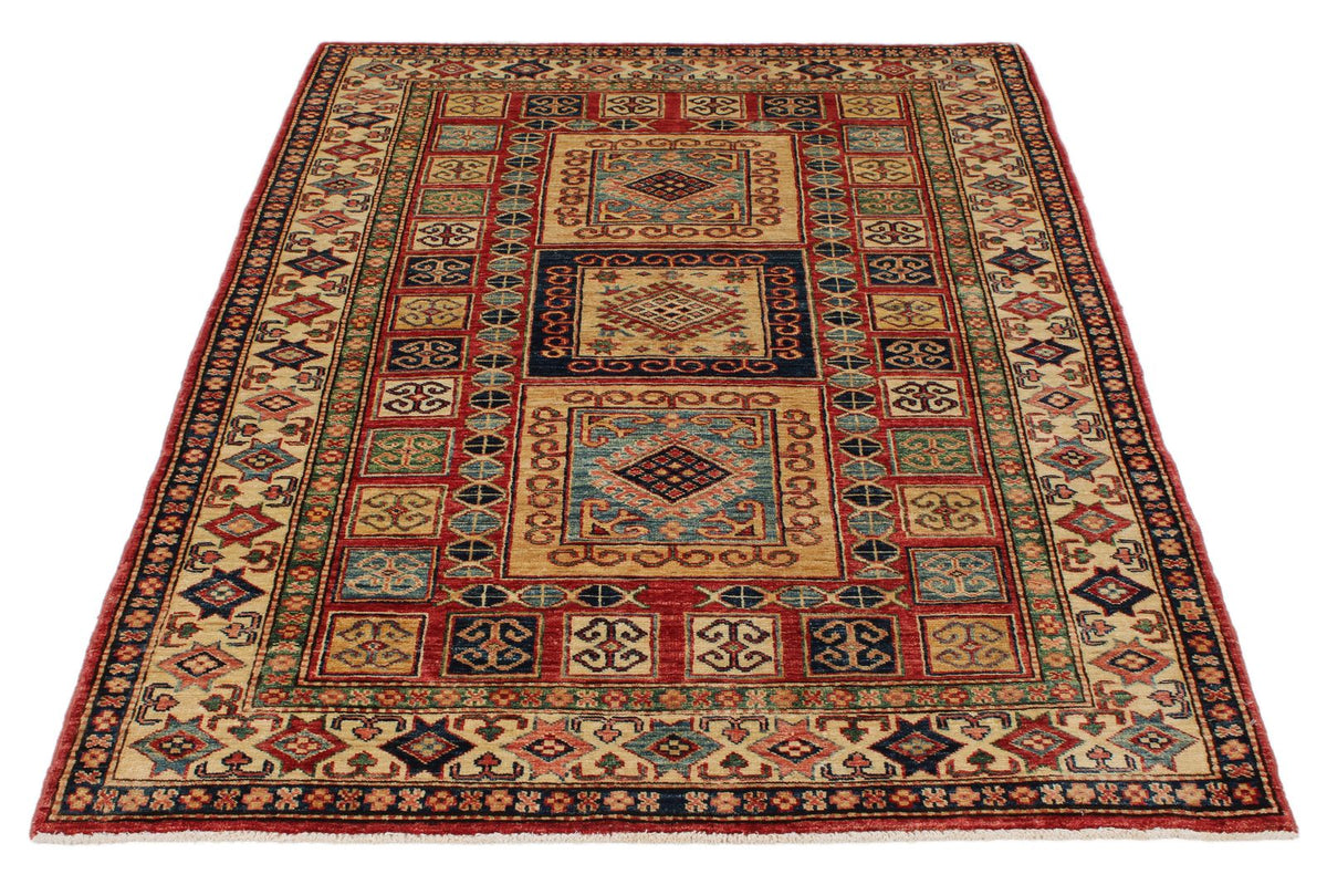 4x6 Red and Ivory Kazak Tribal Rug