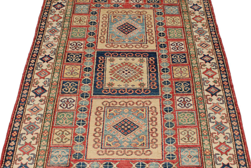 4x6 Red and Ivory Kazak Tribal Rug