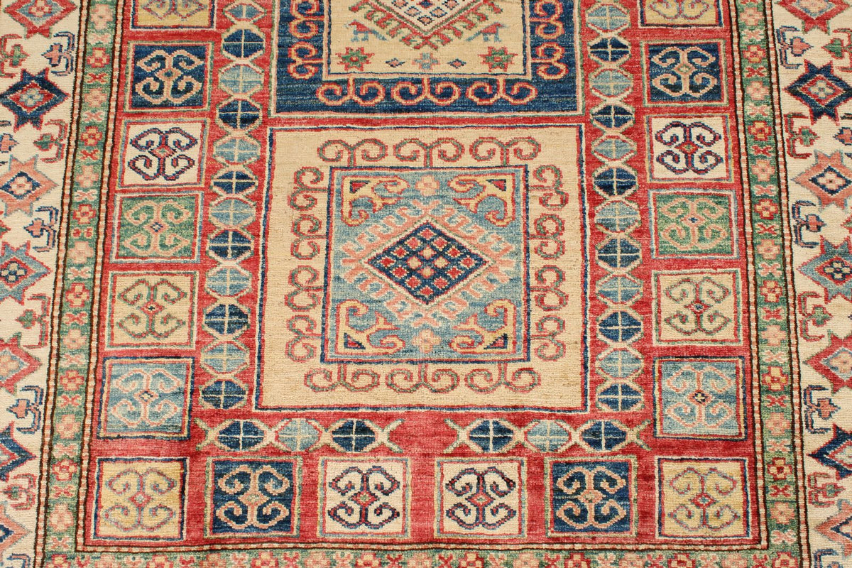 4x6 Red and Ivory Kazak Tribal Rug