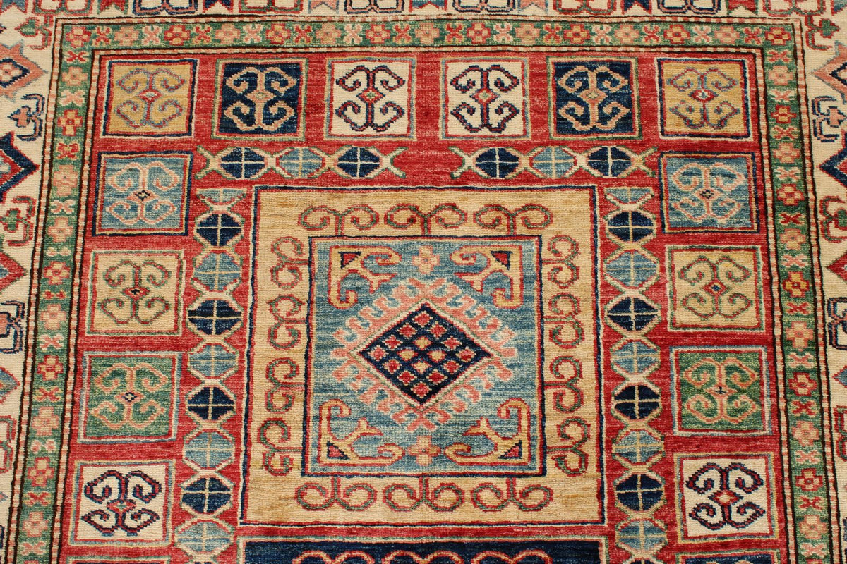 4x6 Red and Ivory Kazak Tribal Rug