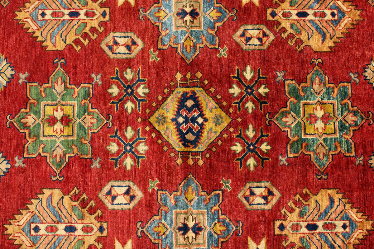 5x7 Red and Ivory Kazak Tribal Rug