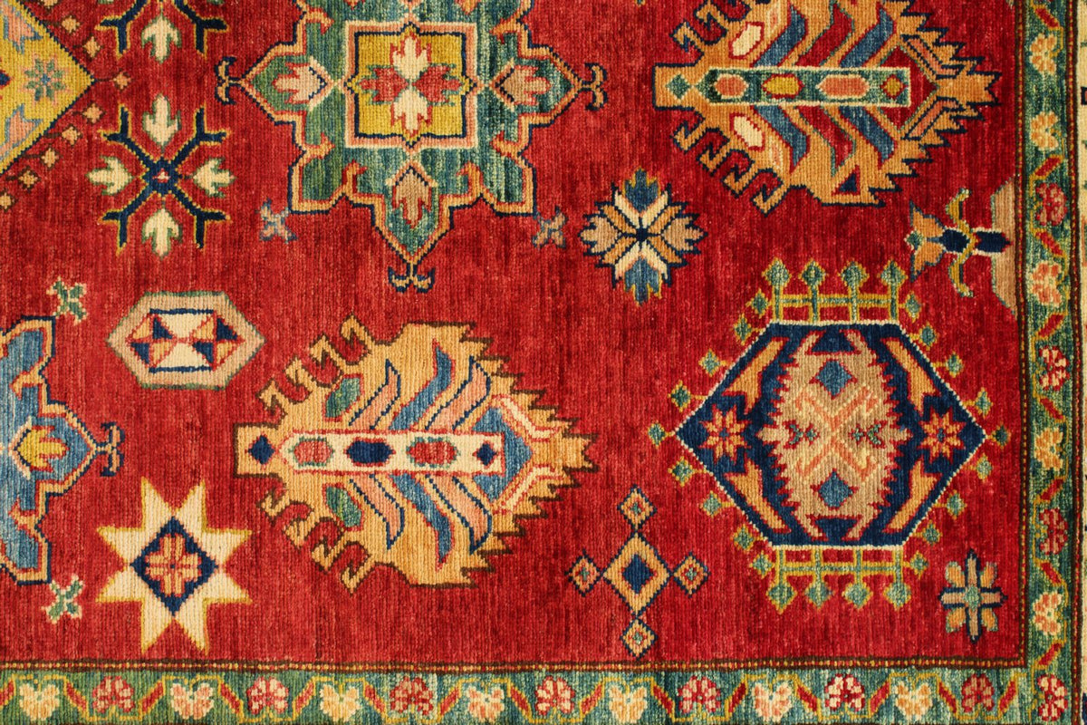 5x7 Red and Ivory Kazak Tribal Rug