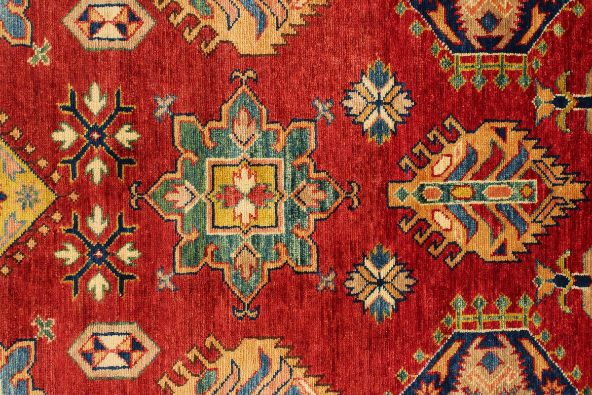 5x7 Red and Ivory Kazak Tribal Rug