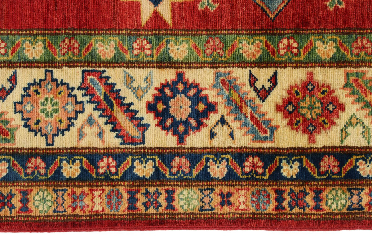 5x7 Red and Ivory Kazak Tribal Rug