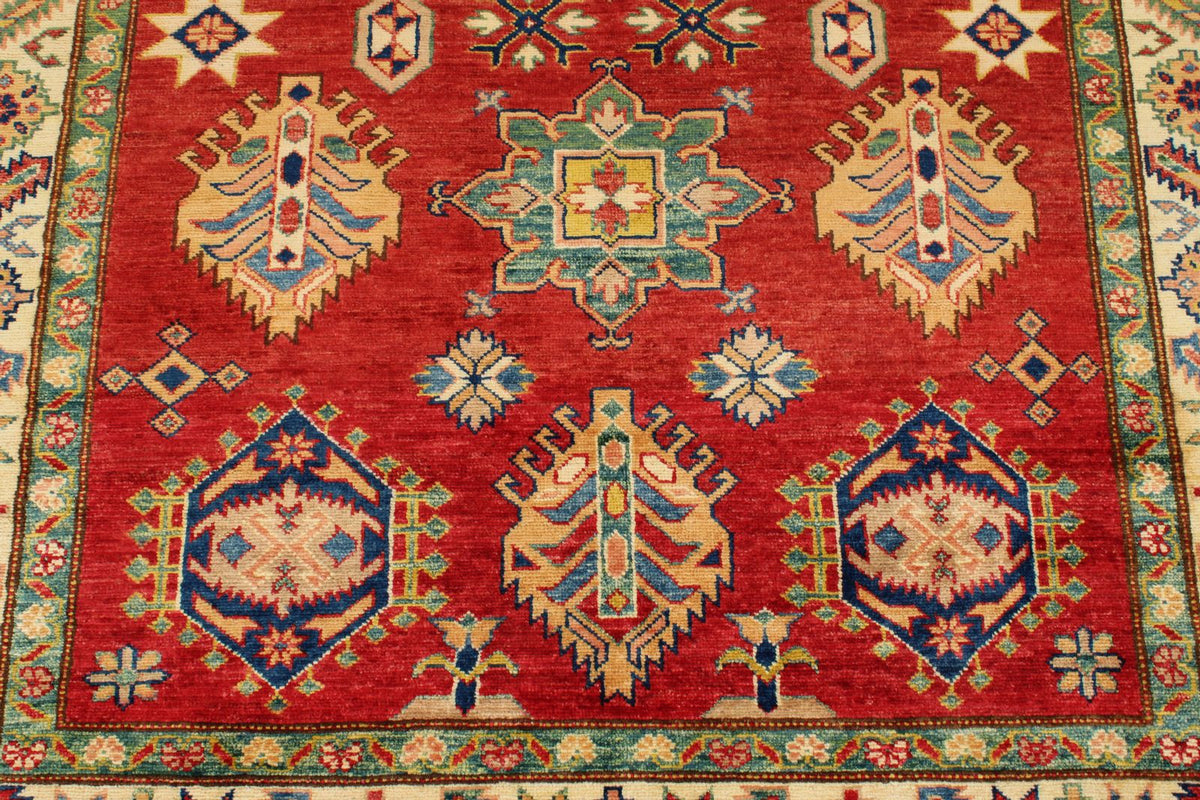 5x7 Red and Ivory Kazak Tribal Rug