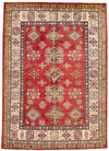 5x7 Red and Ivory Kazak Tribal Rug