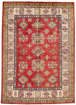 5x7 Red and Ivory Kazak Tribal Rug