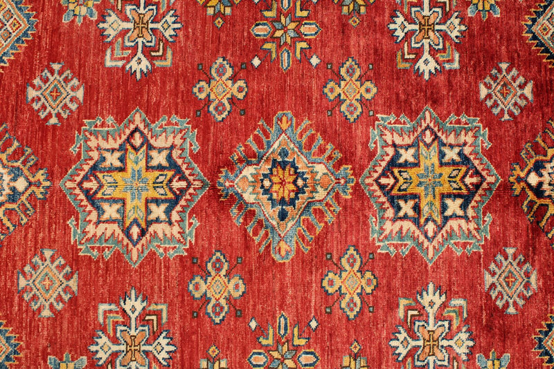 5x7 Red and Ivory Kazak Tribal Rug