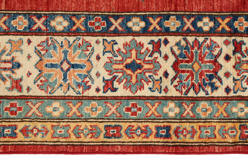 5x7 Red and Ivory Kazak Tribal Rug