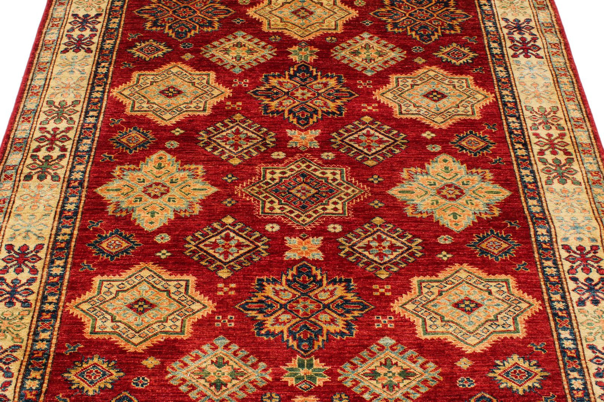 5x6 Red and Ivory Kazak Tribal Rug