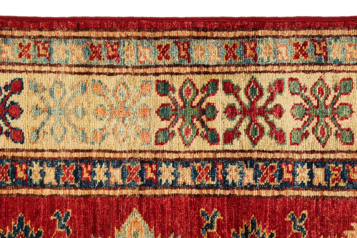 5x6 Red and Ivory Kazak Tribal Rug