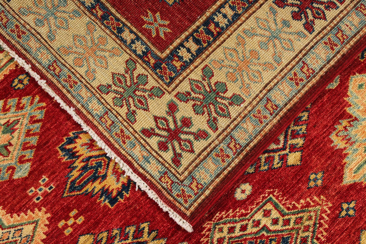 5x6 Red and Ivory Kazak Tribal Rug