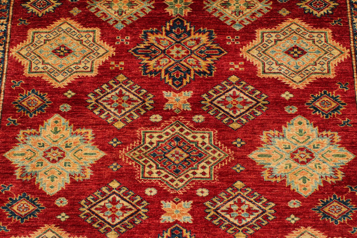 5x6 Red and Ivory Kazak Tribal Rug