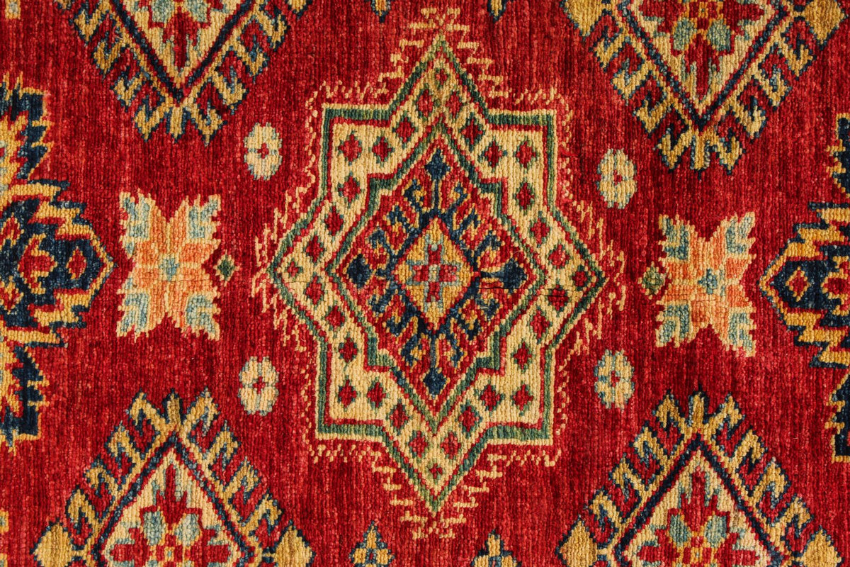 5x6 Red and Ivory Kazak Tribal Rug