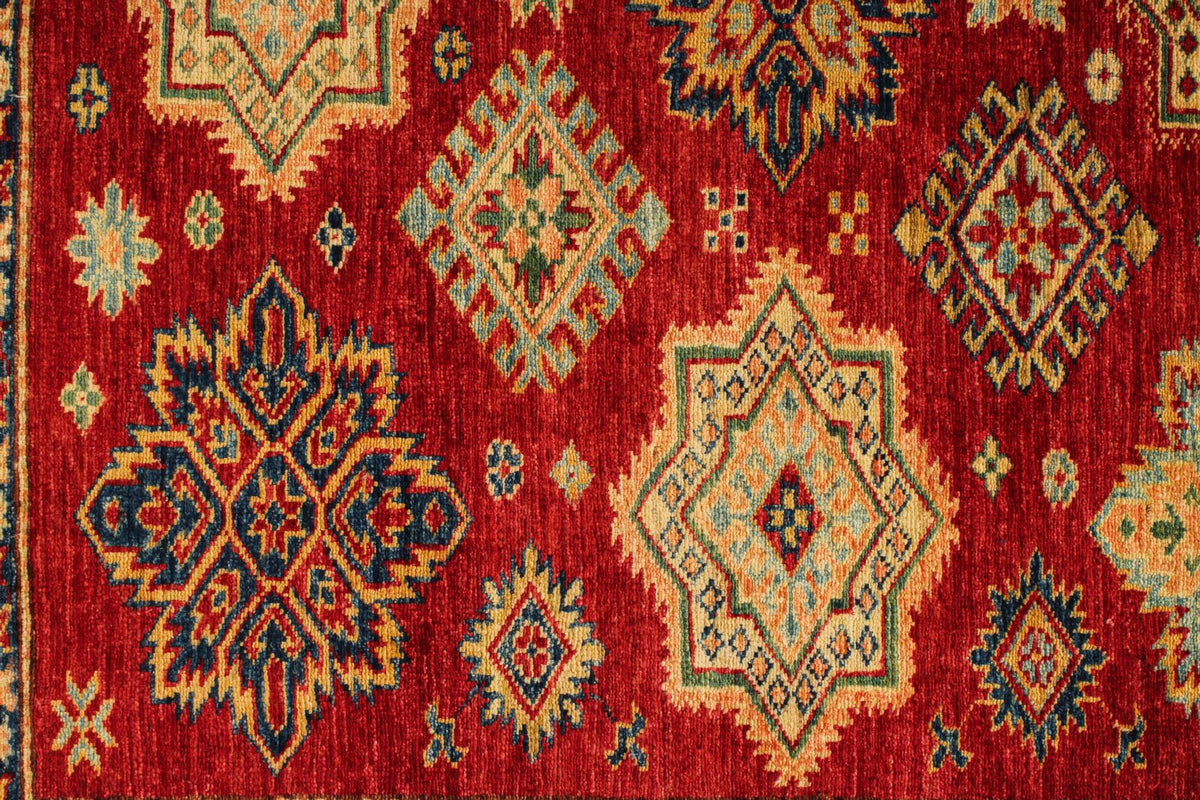 5x6 Red and Ivory Kazak Tribal Rug