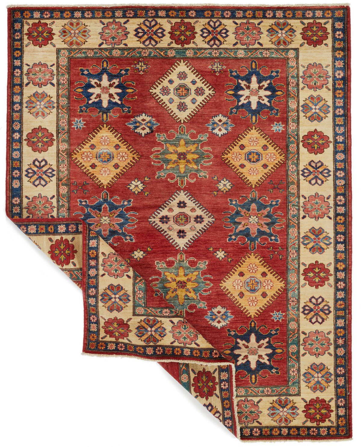 5x6 Red and Ivory Kazak Tribal Rug