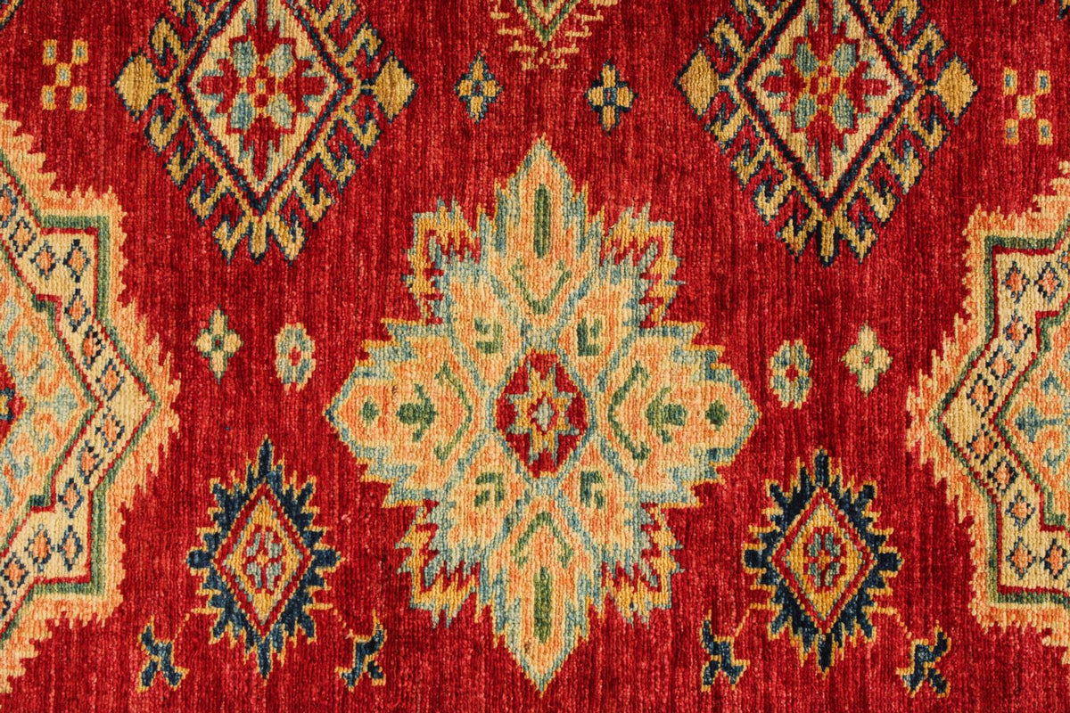 5x6 Red and Ivory Kazak Tribal Rug