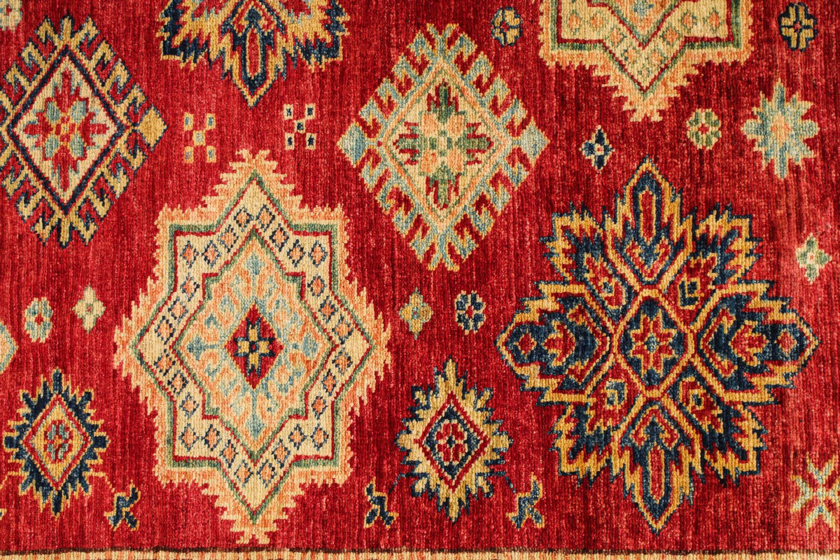 5x6 Red and Ivory Kazak Tribal Rug