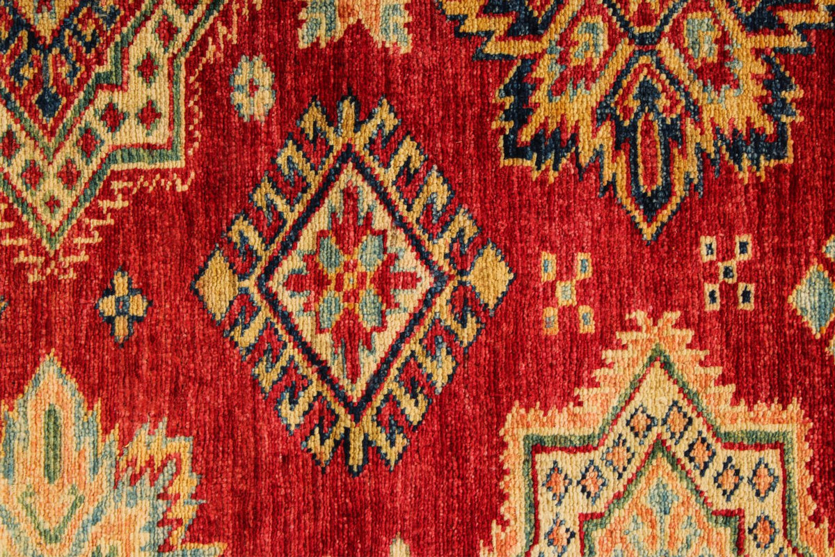 5x6 Red and Ivory Kazak Tribal Rug
